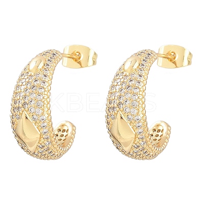 C-Shaped Brass Micro Pave Clear Cubic Zirconia Stud Earrings LS-EJEW-A151-01G-1