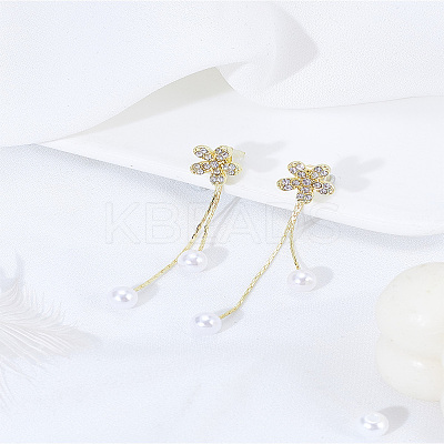 1 Pair Zinc Alloy Rhinestones Flower Tassel Stud Earrings EJEW-LP0007-044-1