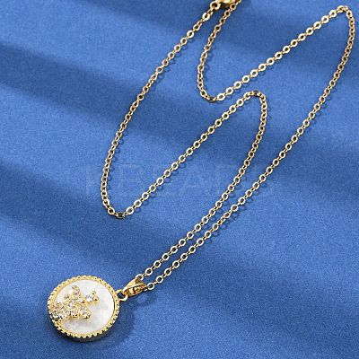 Flat Round with Bee Brass Micro Pave Cubic Zirconia Pendant Neckalces for Women NJEW-C076-12G-1