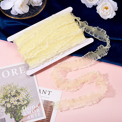 10 Yards Polyester Pleated Elastic Lace Trim SRIB-TA0001-23C-1