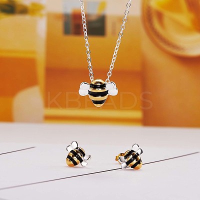 Brass Bee Stud Earrings and Pendant Necklace JX122A-1