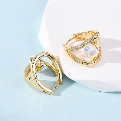Heart Brass Micro Pave Cubic Zirconia Hoop Earrings EJEW-F384-12G-1