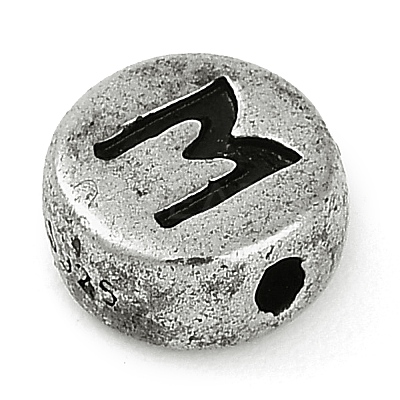 925 Sterling Silver Flat Round with Letter Beads STER-G044-01AS-M-1