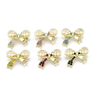 12Pcs 6 Colors Bowknot Alloy Rhinestone Brooches for Backpack Clothes JEWB-A033-16G-1