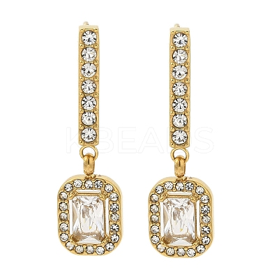 Ion Plating(IP) Stainless Steel Inlay Rhinestone & Clear Cubic Zirconia Stud Earrings for Women EJEW-M024-08E-G-1