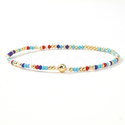 Bohemian Glass Seed Bead & Brass Beads Stretch Bracelets for Women DR1565-13-1
