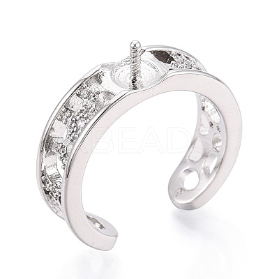 Brass Micro Pave Clear Cubic Zirconia Cuff Ring Settings KK-T076-59P-1