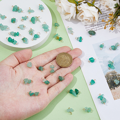 60Pcs 3 Styles Natural Green Aventurine Nuggets Connector Charms PALLOY-HS00001-1