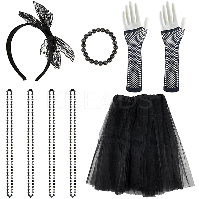 Polyester Hair Band & Nylon Gloves && Lace Dress & Plastic Beads Necklace and Bracelets Sets DIY-WH20062-11A-1