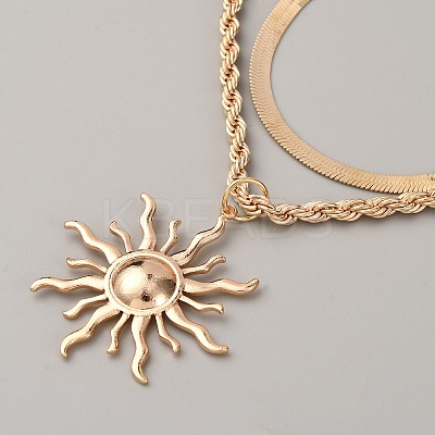 Titanium Alloy Sun Pendant Double Layer Necklaces NJEW-WH0001-38KCG-1