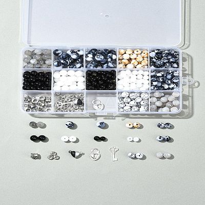 DIY Alloy & Round Natural White Jade & Obsidian & Crackle Agate & Synthetic Howlite Beads Couple Bracelets Jewelry Making Kits DIY-FS0007-49-1