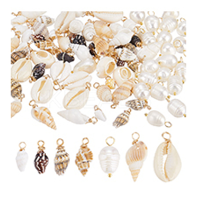 20Pcs Natural Cultured Freshwater Pearl & 60Pcs 6 Styles Natural Mixed Shell Findings Kits PALLOY-PH01891-1