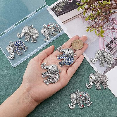 8Pcs 4 Colors Tibetan Style Alloy Rhinestone Big Pendants ALRI-FH0001-12-1