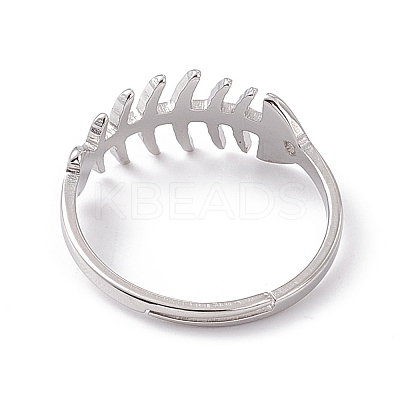 Non-Tarnish 201 Stainless Steel Fishbone Adjustable Ring for Women RJEW-K238-12P-1