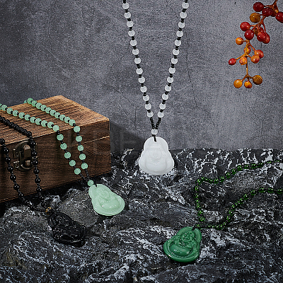 4Pcs 4 Colors Resin Imitation Gemstone Maitreya Buddha Pendant Necklaces Set NJEW-FI0001-07-1