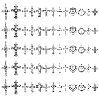130Pcs 13 Styles Tibetan Style Cross Alloy Pendants FIND-WR0011-41-1
