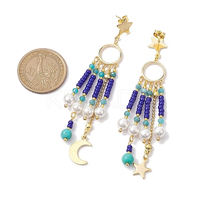 Glass Seed Beads & Shell Pearl Chandelier Earrings EJEW-TA00488-1