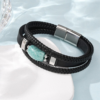 Natural Amazonite & Braided Microfiber Leather Multi-strand Bracelets for Women Men GG-CBAEA55-01A-1