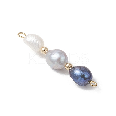 Three-Color Natural Pearl Potato Beaded Connector Charms PALLOY-JF04904-01-1