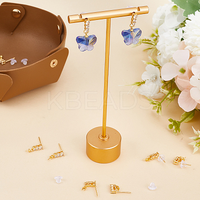 10Pcs Brass Glass Rhinestone Stud Earring Findings KK-BBC0009-24-1