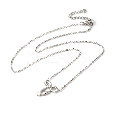 Non-Tarnish 304 Stainless Steel Cable Chain Bowknot Pendant Necklaces NJEW-Z041-03P-02-1