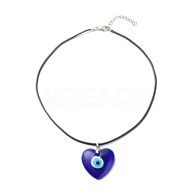 Blue Lampwork Evil Eye Pendant Necklace with Waxed Cord for Women NJEW-JN03955-03-1