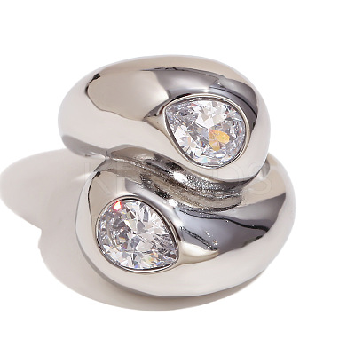 Fashionable 304 Stainless Steel Cubic Zirconia Finger Rings FS-WG3A113-03-1