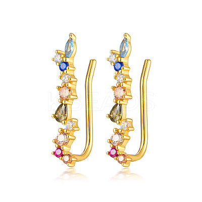 925 Sterling Silver Micro Pave Clear Cubic Zirconia Rainbow Climber Earrings GI0363-1-1
