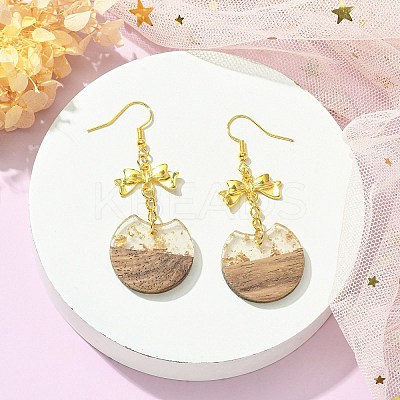 Resin & Walnut Wood Dangle Earrings EJEW-JE05507-03-1