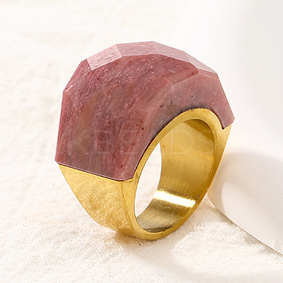 Fashionable 304 Stainless Steel & Natural Rhodonite Finger Rings FS-WG90577-26-1