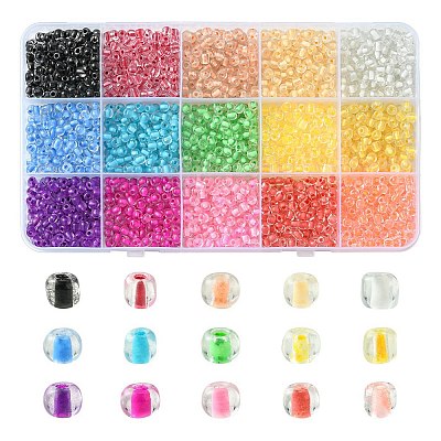 195G 15 Colors 6/0 Transparent Glass Seed Beads SEED-YW0002-45-1