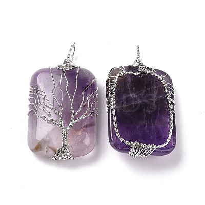 Natural Amethyst Copper Wire Wrapped Pendants G-H281-08P-09-1