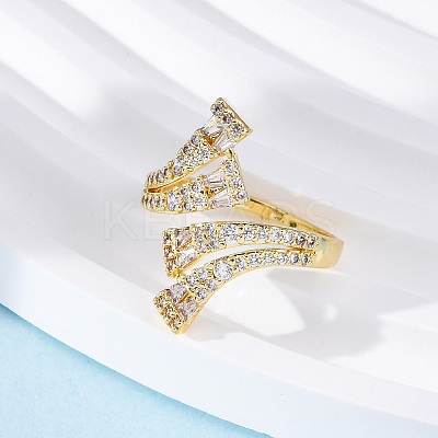 Brass Micro Pave Clear Cubic Zirconia Cuff Rings for Women RJEW-U043-11G-1
