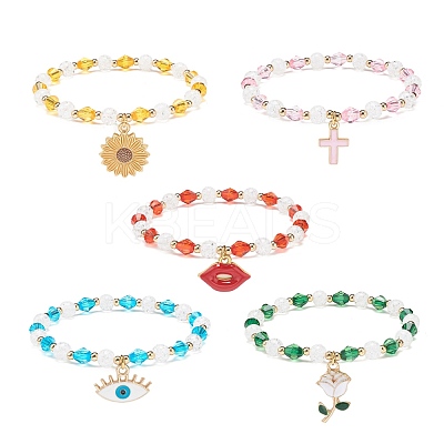 Acrylic Beaded Stretch Bracelet with Alloy Enamel Charms for Women BJEW-JB08727-1