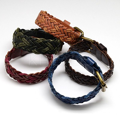 Trendy Unisex Casual Style Braided Hemp and Leather Wristband Bracelets BJEW-L268-M-1