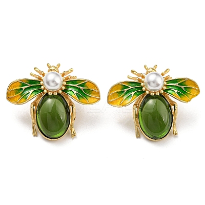 Alloy Enamel Bees Stud Earrings with Glass Beaded LS-EJEW-F323-03G-1