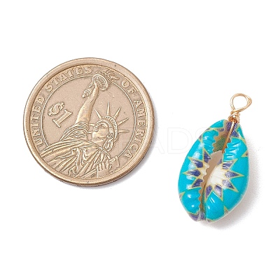 Printed Natural Cowrie Shell Pendants PALLOY-JF03991-1