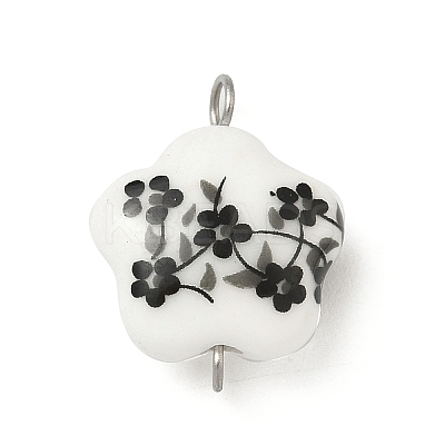 4Pcs 4 Colors Handmade Printed Porcelain Flower Connector Charms PALLOY-JF04405-02-1