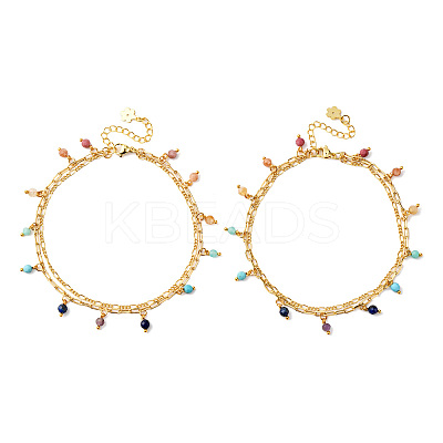 2Pcs Brass Figaro Chain & Paperclip Chains Anklets AJEW-AN00723-1