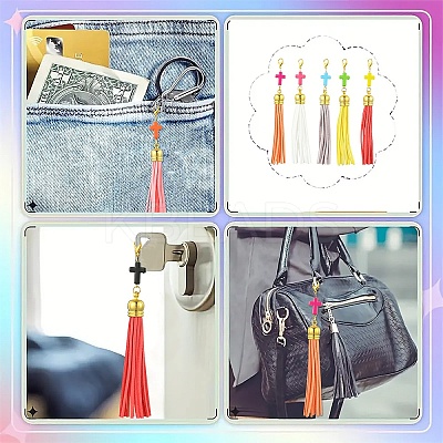 Cross Acrylic & Faux Suede Tassel Pendant Decorations HJEW-YW00078-01-1