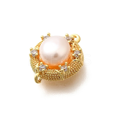 Brass Clear Cubic Zirconia Flat Round Links Connector Charms KK-K398-16G-1