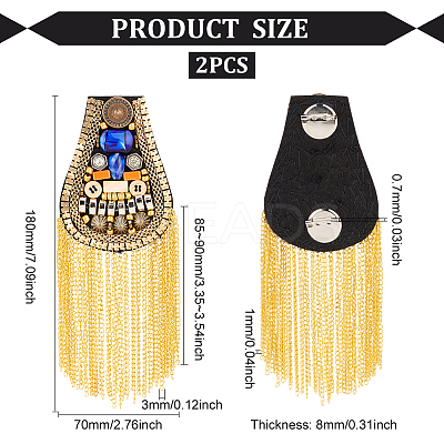 2pcs Iron with Rhinestone Tassel Epaulettes FIND-FG0002-07-1