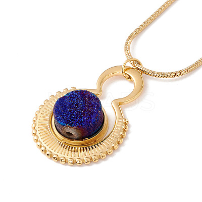 Natural Quartz Flat Round Pendant Necklace with 304 Stainless Steel Snake Chain NJEW-K244-02G-1