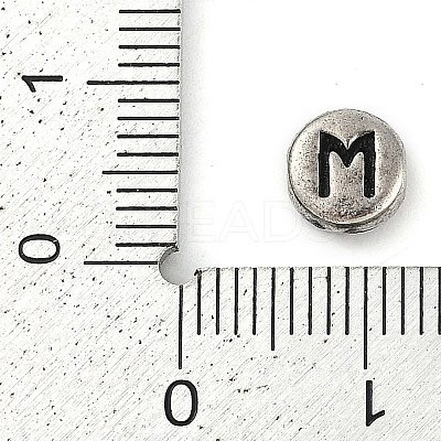 925 Sterling Silver Flat Round with Letter Beads STER-G044-01AS-M-1
