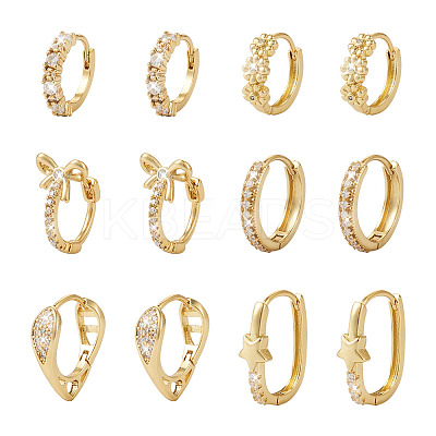 6Pairs 6 Styles Cubic Zirconia Hoop Earrings EJEW-YS0001-02-1