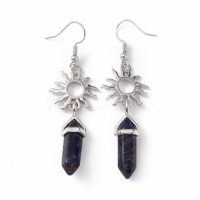 Natural Sodalite Bullet with Sun Dangle Earrings EJEW-I276-01P-04-1