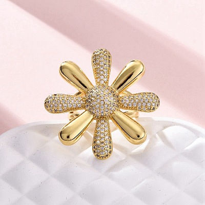 Brass Micro Pave Clear Cubic Zirconia Cuff Rings for Women RJEW-H248-02G-1