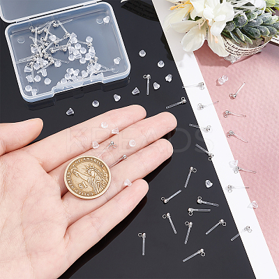 50Pcs Transparent Painless Prevent Allergy Resin Stud Earring Findings with Stainless Steel Findings KY-DC0001-03-1