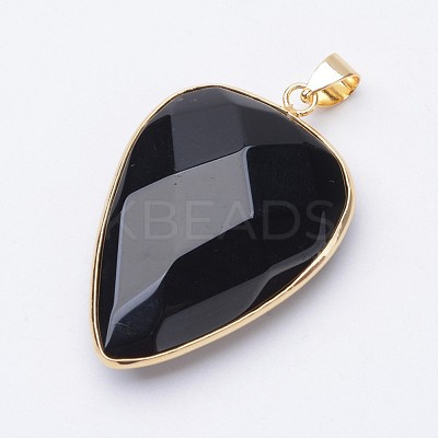 Faceted Natural Dyed & Heated Black Agate Pendants G-F340-02E-1