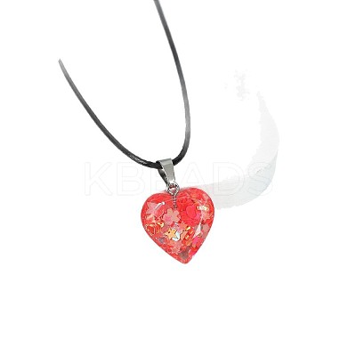 Luminous Heart with Paillette Inside Pendant Black Wax Cord Necklaces FS-WGF75A0-09-1